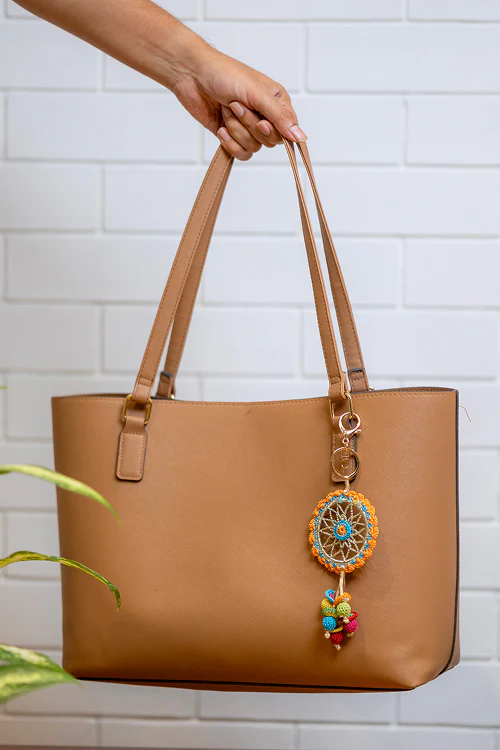Samoolam Boho Bag Charm Orange Dreamcatcher - Image 4