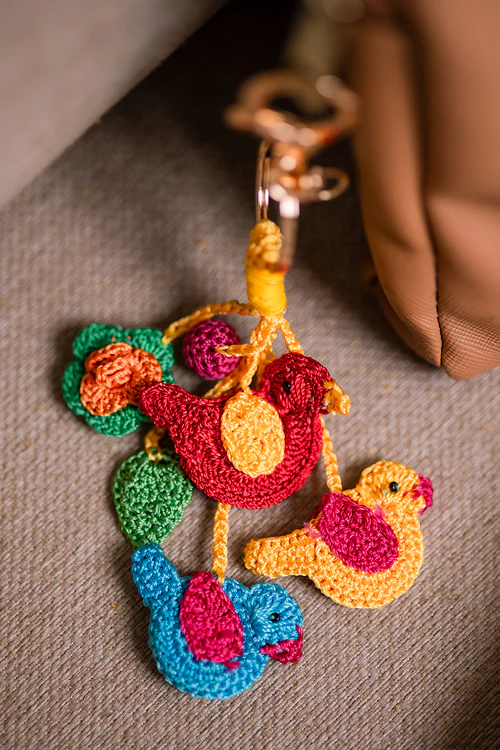 Samoolam Boho Bag Charm Pink & Blue Chirpy Chidiya - Image 2