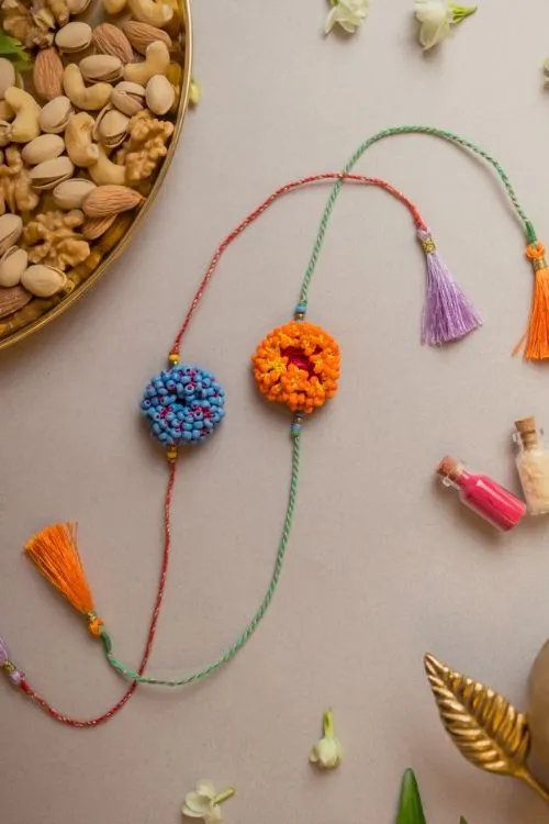 Samoolam Coral Bead Crochet Rakhi (Set of 2) - Image 3