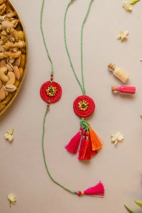 Samoolam Coral Reef Crochet Rakhi & Lumba Set (Set Of 2) - Image 3