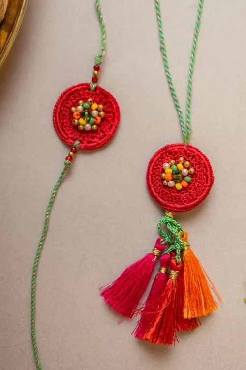 Samoolam Coral Reef Crochet Rakhi & Lumba Set (Set Of 2) - Image 4