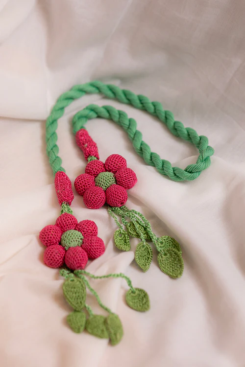 Samoolam Curtain Tie Backs (Set of 2) - Kono Pink Flower & Leaves - Image 3
