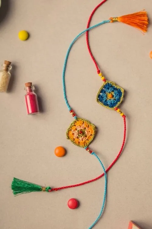 Samoolam Diamond Crochet Rakhi Set (Set Of 2) - Image 2
