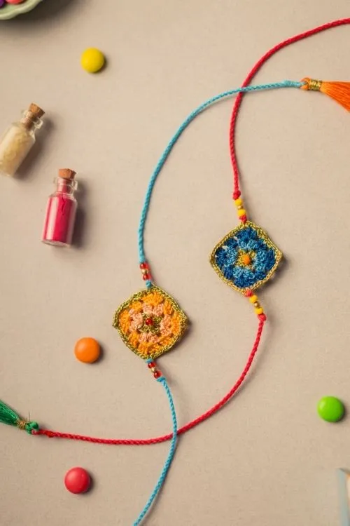 Samoolam Diamond Crochet Rakhi Set (Set Of 2) - Image 3
