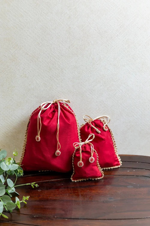 Samoolam Festive Gift Pouch (Set Of 3) - Red - Image 3