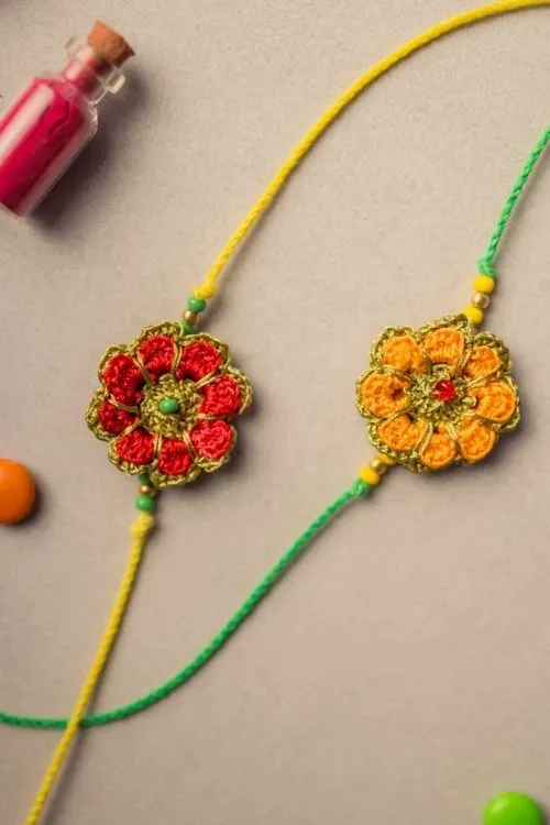 Samoolam Festive Marigold Crochet Rakhi Set (Set Of 2) - Image 2