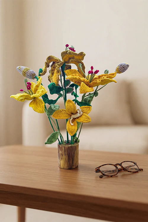 Samoolam Golden Harmony - Crochet Flower Bouquet - Image 3