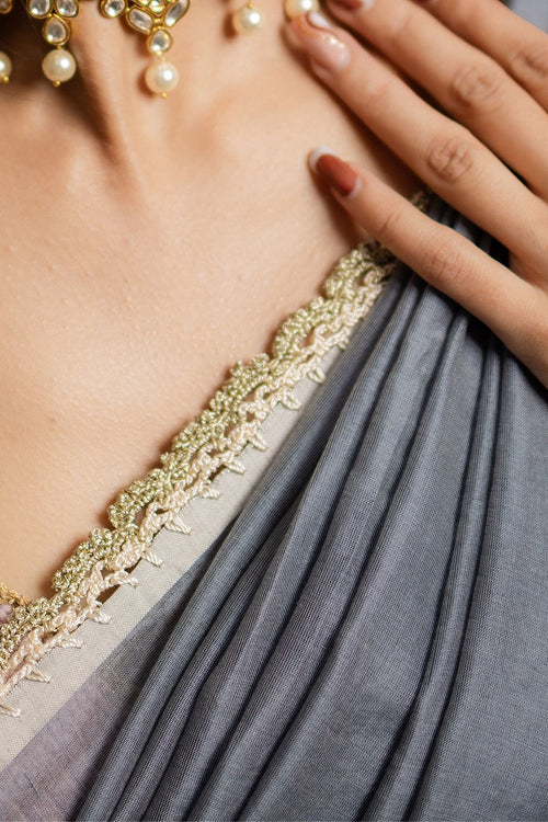 Samoolam Grey & Champagne Lavanya handwoven sarees - Image 7