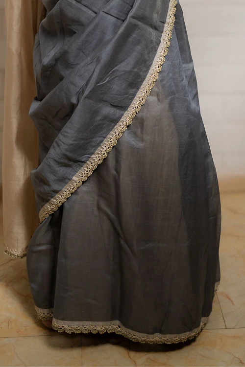 Samoolam Grey & Champagne Lavanya handwoven sarees - Image 8