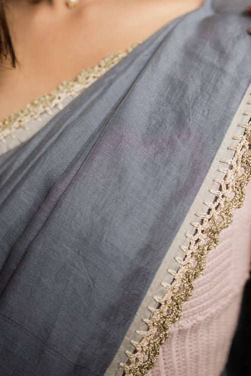 Samoolam Grey & Champagne Lavanya handwoven sarees - Image 9