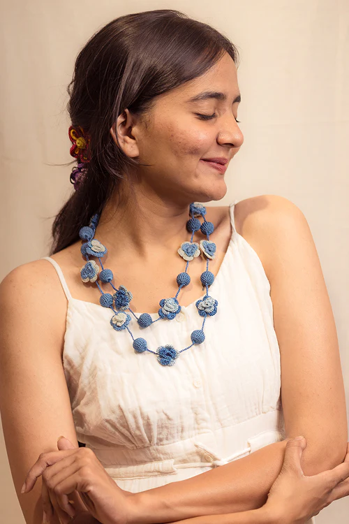 Samoolam Gulnaar Indigo Spring Roses - Bead String Necklace - Image 2