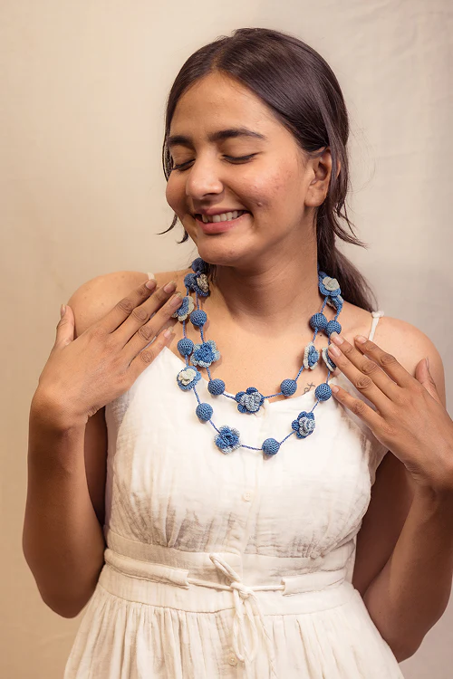 Samoolam Gulnaar Indigo Spring Roses - Bead String Necklace - Image 4