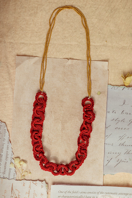 Samoolam Gulnaar Red Braided Necklace - Image 4