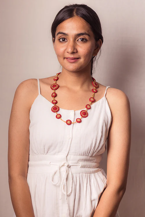 Samoolam Gulnaar Red Tikkis - Bead Necklace