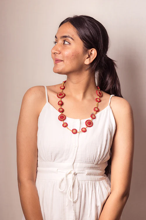 Samoolam Gulnaar Red Tikkis - Bead Necklace - Image 3