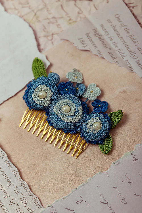 Samoolam Guncha Blue Daisy Bush - Hair Comb Pin - Image 4