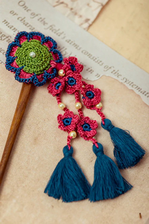 Samoolam Guncha Blue Red Daisy Bunch - Hairstick - Image 3