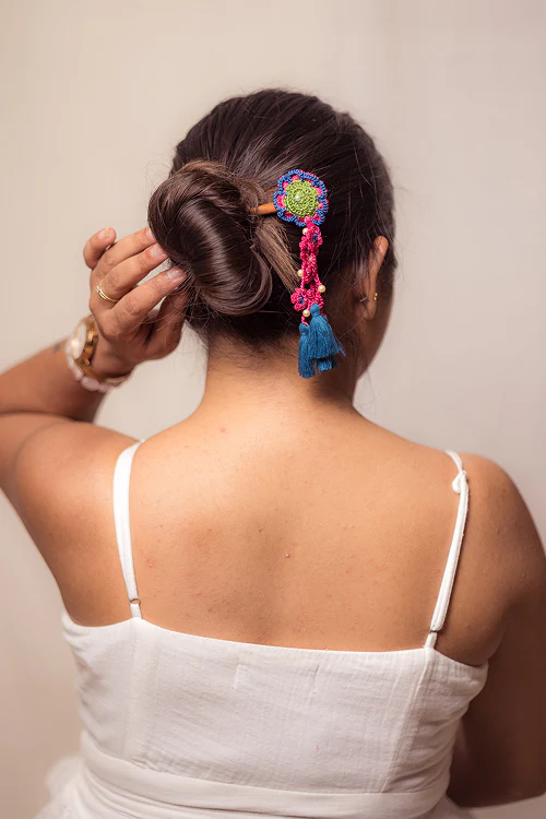 Samoolam Guncha Blue Red Daisy Bunch - Hairstick - Image 4