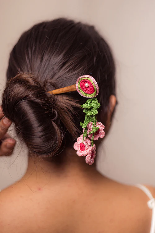 Samoolam Guncha Coral Green Tikki Bunch - Hairstick