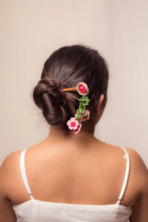 Samoolam Guncha Coral Green Tikki Bunch - Hairstick - Image 3