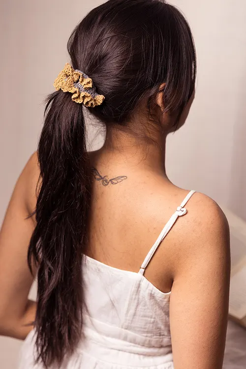 Samoolam Guncha Mustard Green Cluster Scrunchie (Set of 2) - Image 4