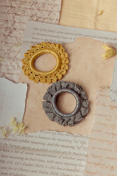 Samoolam Guncha Mustard Grey Bloom Scrunchie (Set Of 2) - Image 3