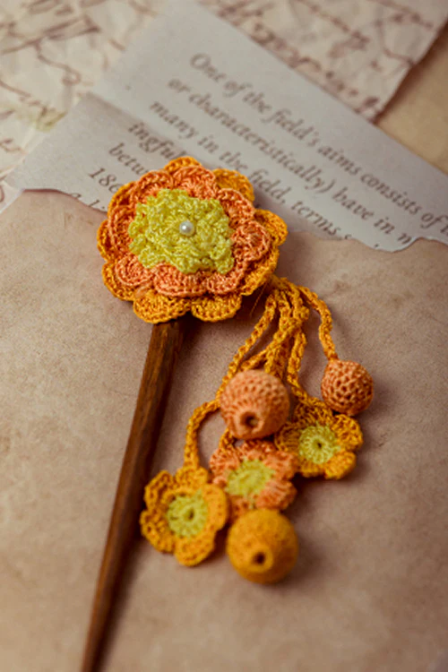 Samoolam Guncha Mustard Yellow Camelia Bunch - Hairstick - Image 2