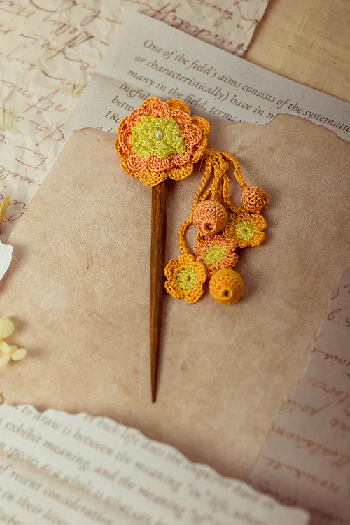 Samoolam Guncha Mustard Yellow Camelia Bunch - Hairstick - Image 3