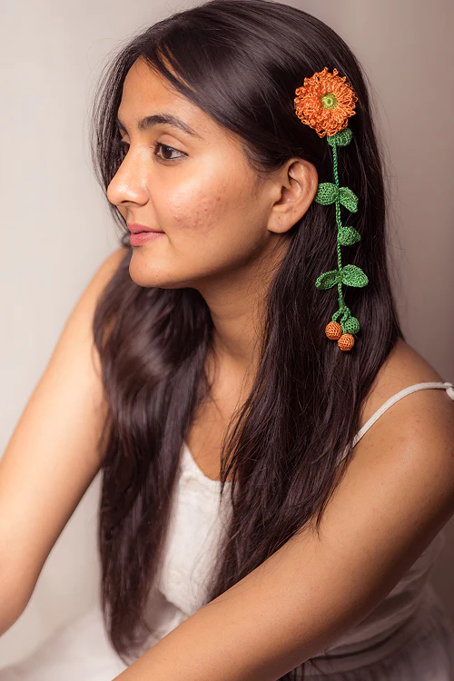 Samoolam Guncha Orange Foliage - Hair Clips