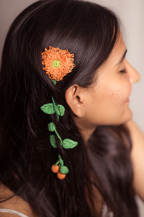 Samoolam Guncha Orange Foliage - Hair Clips - Image 3