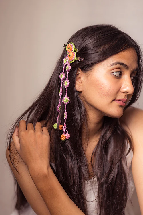 Samoolam Guncha Orange - Green Tikki - Hair Clips