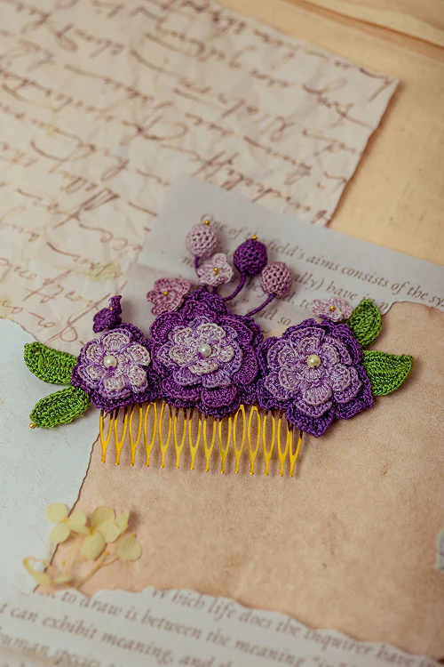 Samoolam Guncha Purple Zinnias - Hair Comb Pin - Image 2