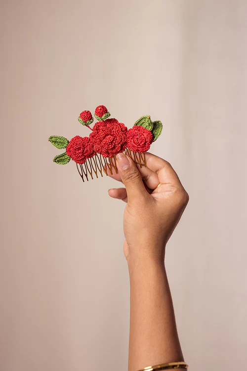 Samoolam Guncha Red Camelias - Hair Comb Pin - Image 2