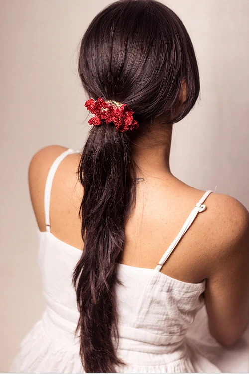 Samoolam Guncha Red Yellow Ombre Bloom Scrunchie (Set of 2) - Image 2