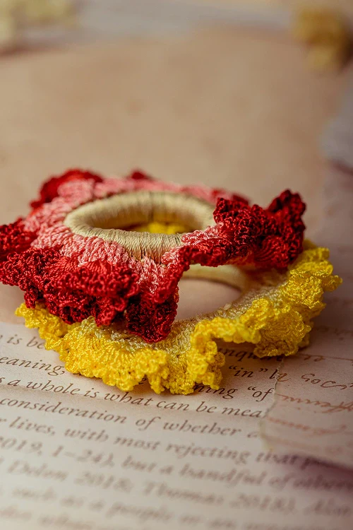Samoolam Guncha Red Yellow Ombre Bloom Scrunchie (Set of 2) - Image 3