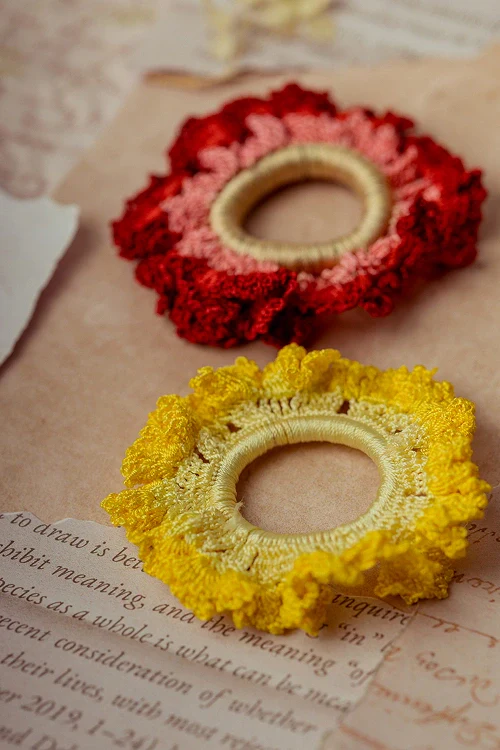 Samoolam Guncha Red Yellow Ombre Bloom Scrunchie (Set of 2) - Image 5