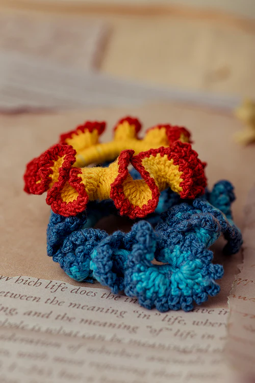 Samoolam Guncha Yellow Blue Pop Cluster Scrunchie (Set Of 2) - Image 3