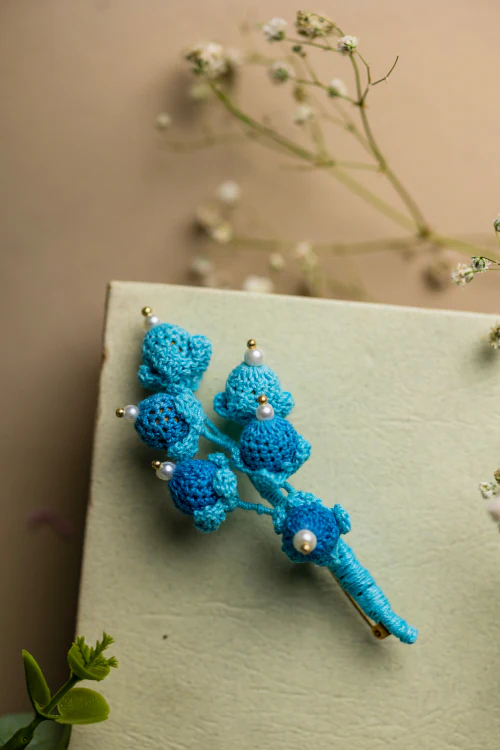 Samoolam Handmade Blue Beads Brooch - Image 2