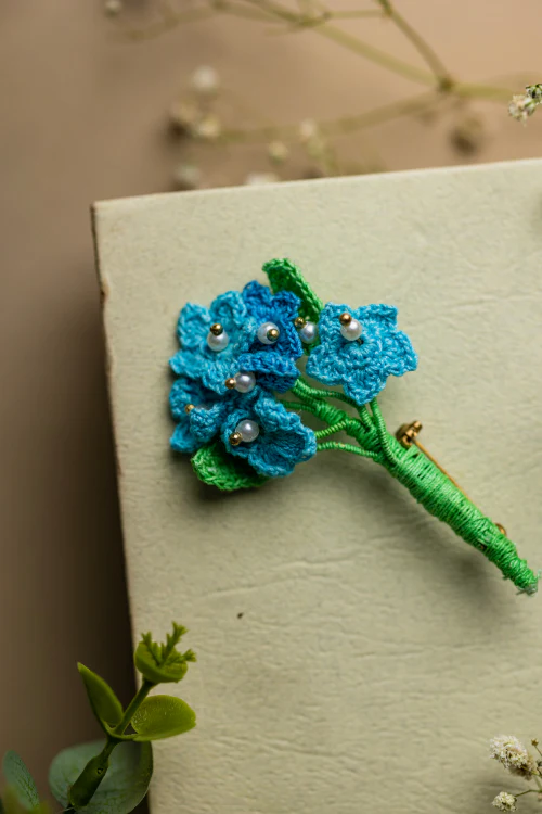 Samoolam Handmade Blue Popies Brooch - Image 2