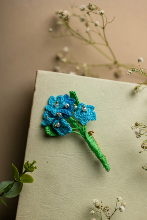 Samoolam Handmade Blue Popies Brooch - Image 3