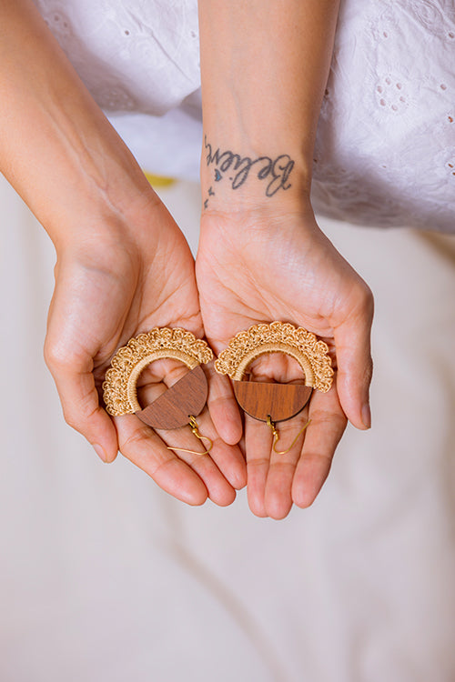 Samoolam Handmade Crescent Moon Beige, Brown Earrings Beige - Image 3