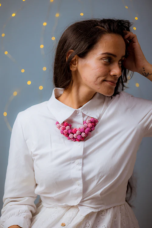 Samoolam Handmade Crochet Guldasta Necklace - Pink - Image 2