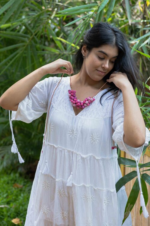 Samoolam Handmade Crochet Guldasta Necklace - Pink - Image 3