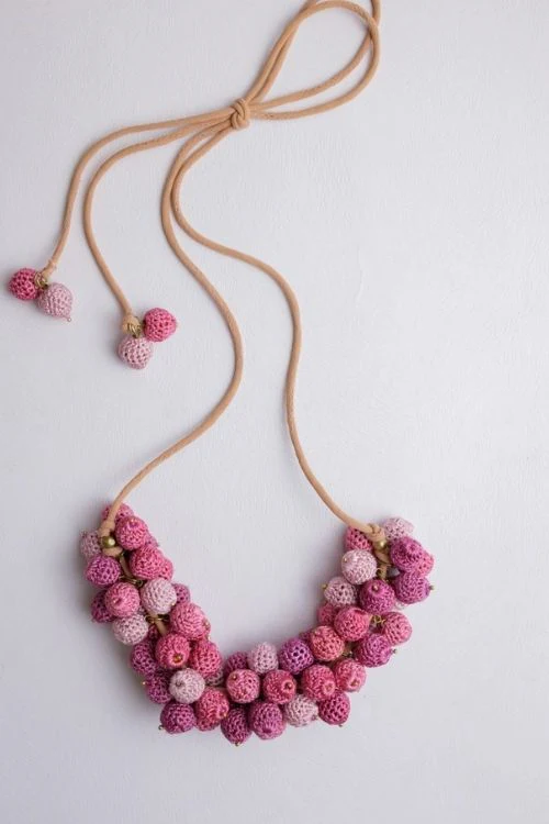 Samoolam Handmade Crochet Guldasta Necklace - Pink - Image 4