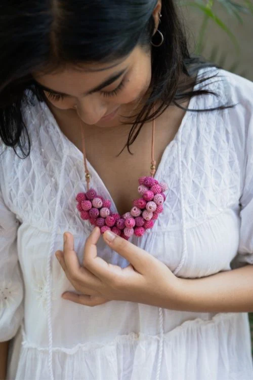 Samoolam Handmade Crochet Guldasta Necklace - Pink - Image 5