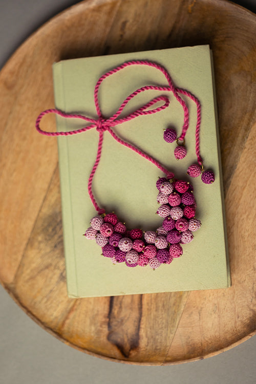 Samoolam Handmade Crochet Guldasta Necklace - Pink - Image 6