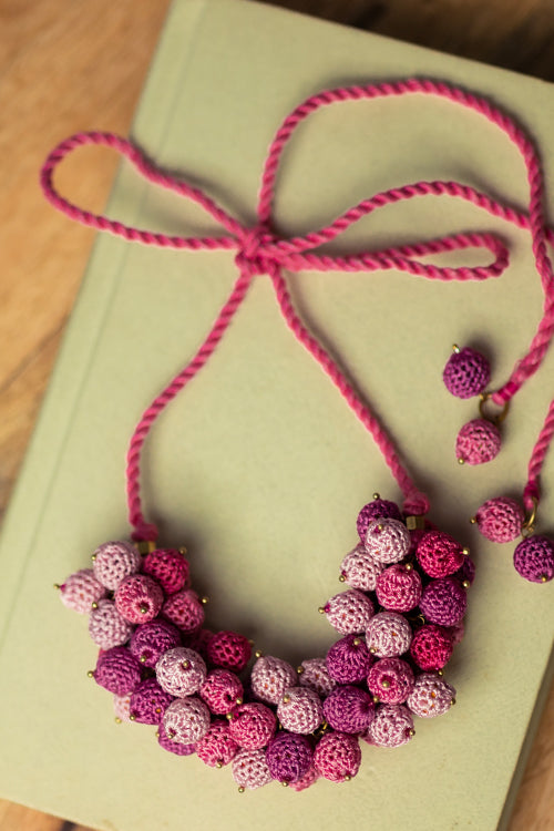 Samoolam Handmade Crochet Guldasta Necklace - Pink - Image 7
