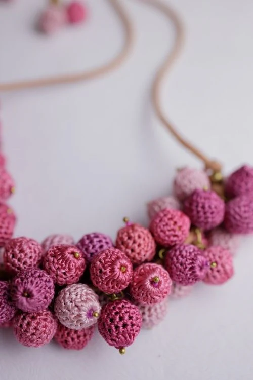 Samoolam Handmade Crochet Guldasta Necklace - Pink - Image 8