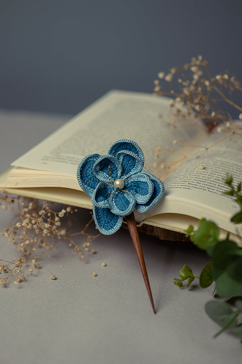 Samoolam Handmade Crochet Hairstick ~ Blue Lotus - Image 3