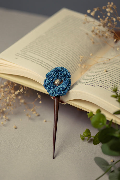 Samoolam Handmade Crochet Hairstick ~ Blue Poppy - Image 3